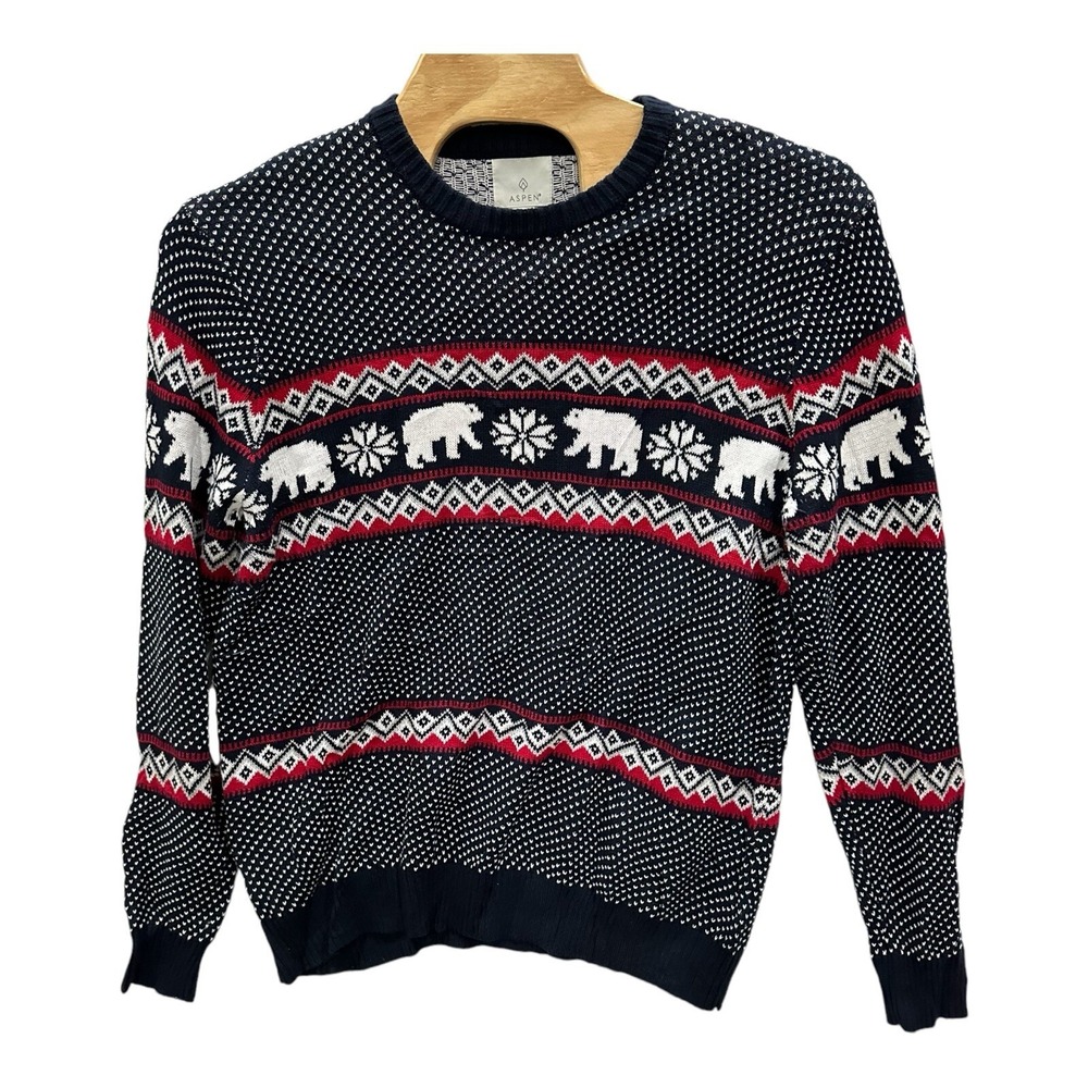 Aspen Fair Isle Nordic‎ Sweater Mens Size XL Blue Polar Bear Novelty Print